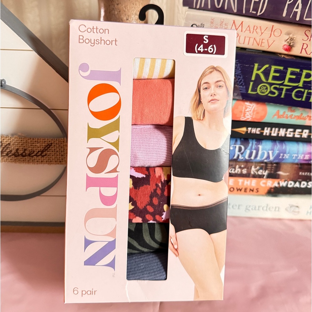 Joyspun Women's Cotton Boyshort Panties, 6-Pack, S (4-6)